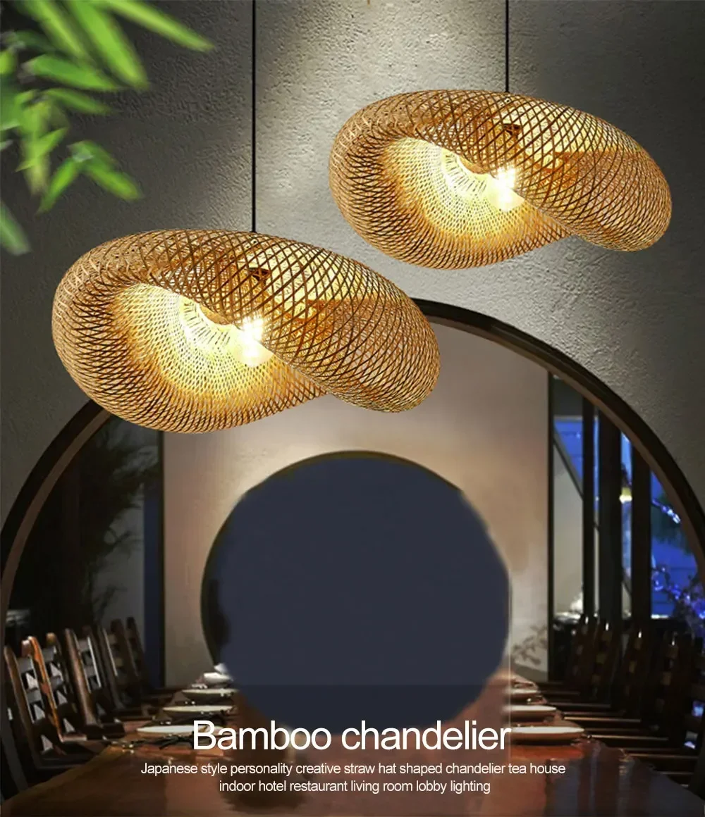 Led Pendant Lamp Ceiling Chandelier Bamboo Weaving Lights for Living Room Dining Handmade Modern Art Rattan Lampshade Restaurant Led Pendant Lamp Ceiling Chandelier Bamboo Weaving Lights for Living Room Dining Handmade Modern Art Rattan Lampshade Restaurant