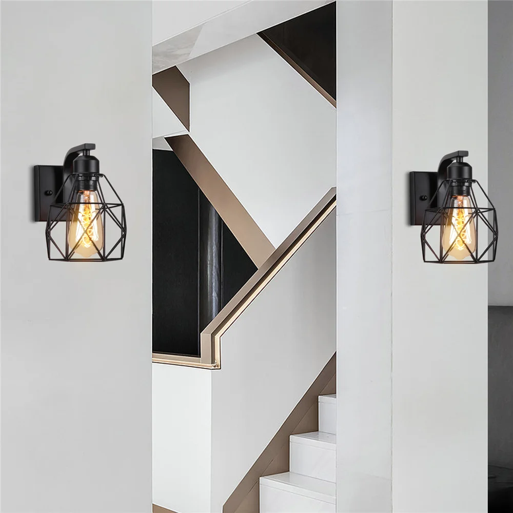 Vintage LED Wall Light Retro Loft Industrial Wall Lamp E27 Wooden Iron Black Cage Lampshade Sconce Indoor Lighting Wandlamp Vintage LED Wall Light Retro Loft Industrial Wall Lamp E27 Wooden Iron Black Cage Lampshade Sconce Indoor Lighting Wandlamp