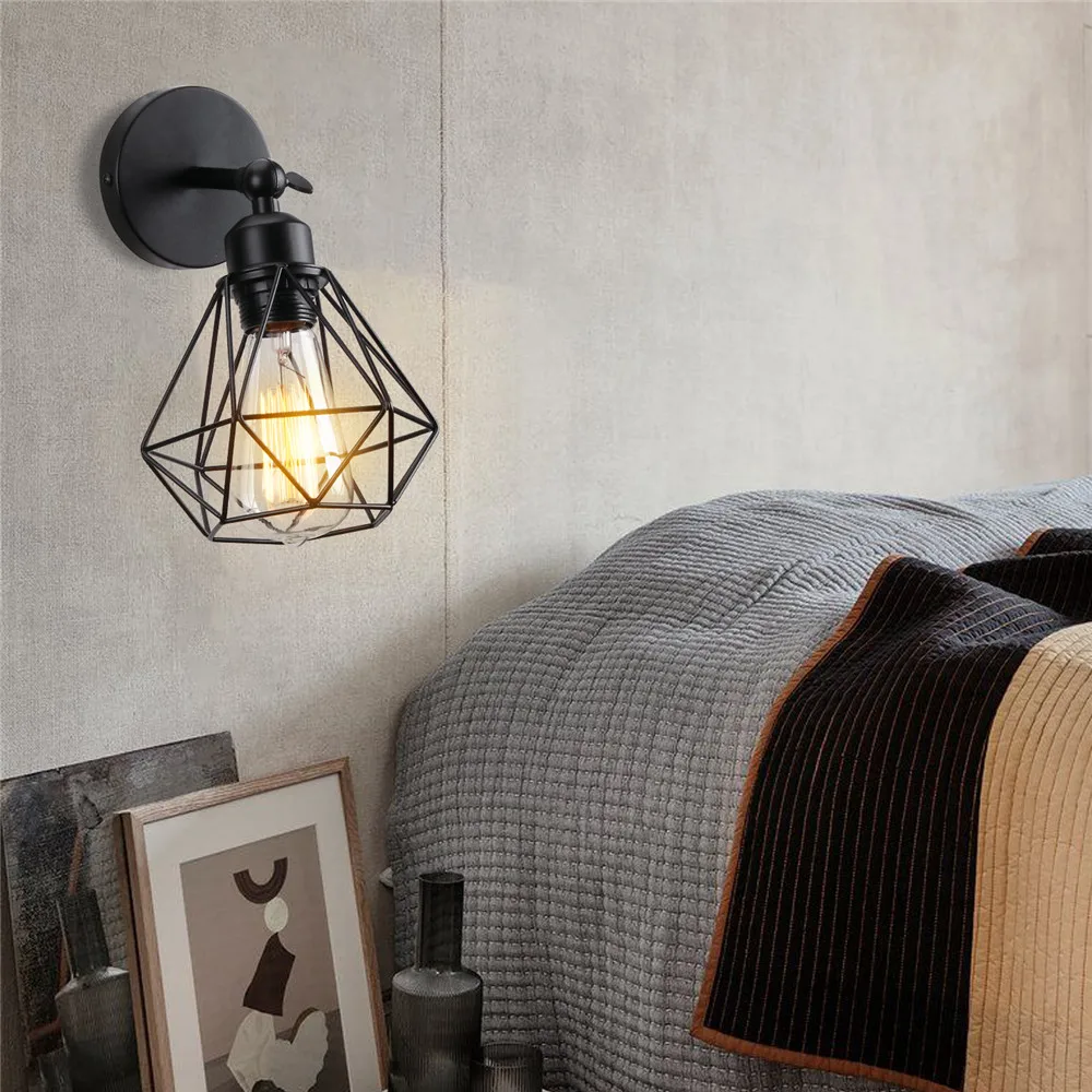Vintage LED Wall Light Retro Loft Industrial Wall Lamp E27 Wooden Iron Black Cage Lampshade Sconce Indoor Lighting Wandlamp Vintage LED Wall Light Retro Loft Industrial Wall Lamp E27 Wooden Iron Black Cage Lampshade Sconce Indoor Lighting Wandlamp
