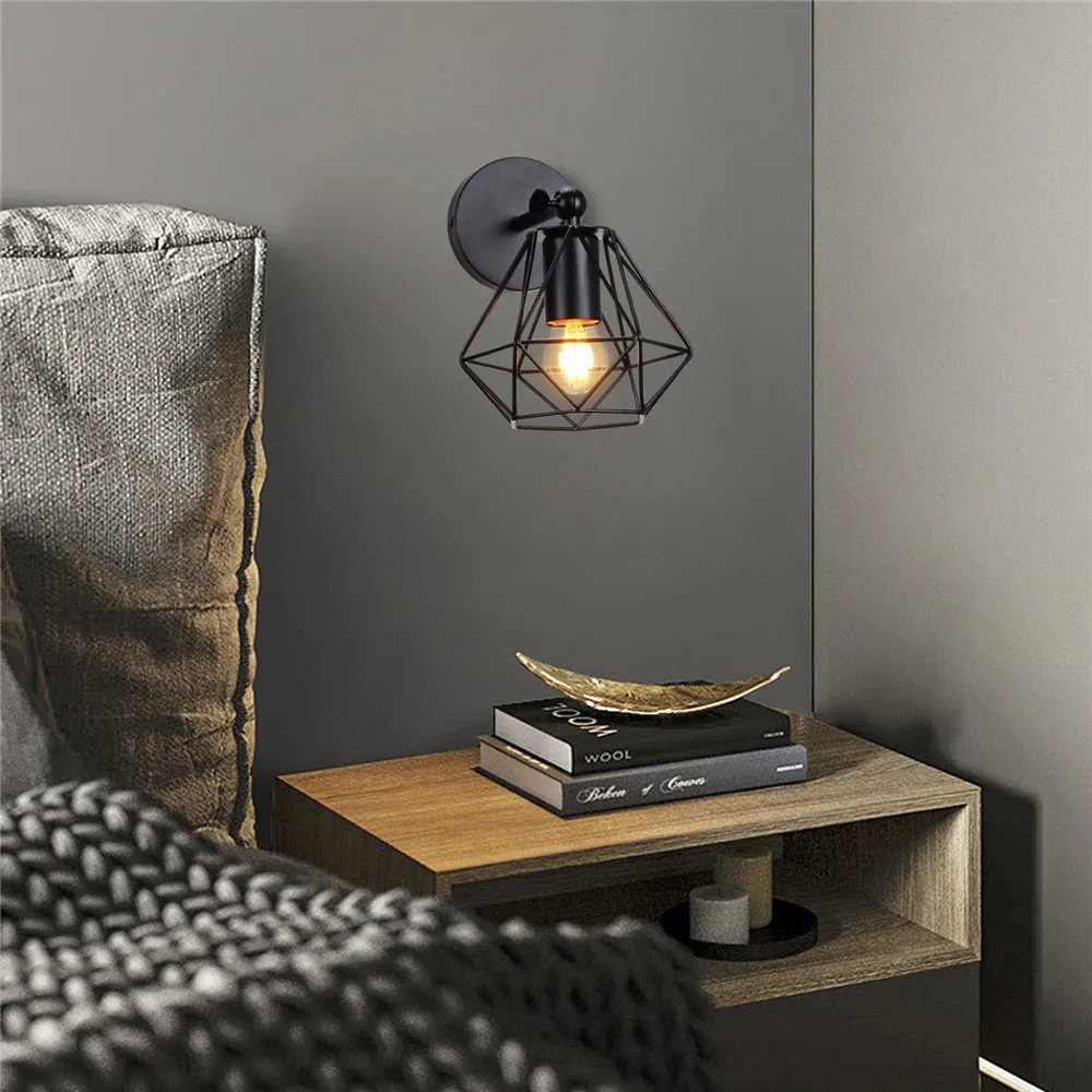 Vintage LED Wall Light Retro Loft Industrial Wall Lamp E27 Wooden Iron Black Cage Lampshade Sconce Indoor Lighting Wandlamp Vintage LED Wall Light Retro Loft Industrial Wall Lamp E27 Wooden Iron Black Cage Lampshade Sconce Indoor Lighting Wandlamp