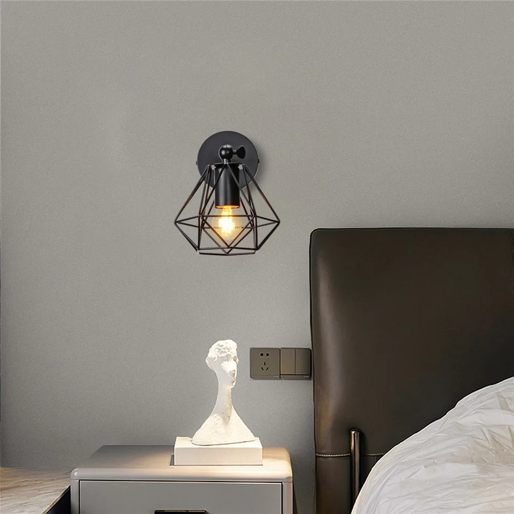 Vintage LED Wall Light Retro Loft Industrial Wall Lamp E27 Wooden Iron Black Cage Lampshade Sconce Indoor Lighting Wandlamp Vintage LED Wall Light Retro Loft Industrial Wall Lamp E27 Wooden Iron Black Cage Lampshade Sconce Indoor Lighting Wandlamp