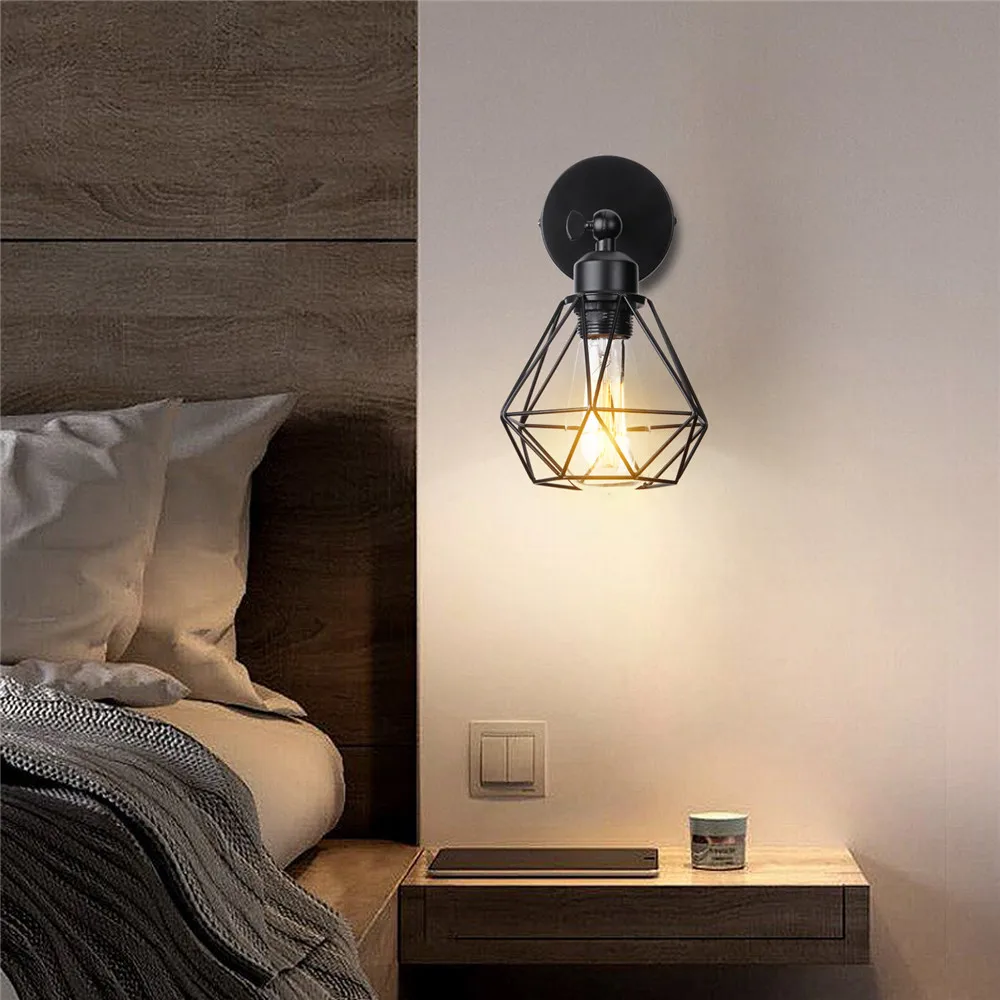 Vintage LED Wall Light Retro Loft Industrial Wall Lamp E27 Wooden Iron Black Cage Lampshade Sconce Indoor Lighting Wandlamp Vintage LED Wall Light Retro Loft Industrial Wall Lamp E27 Wooden Iron Black Cage Lampshade Sconce Indoor Lighting Wandlamp
