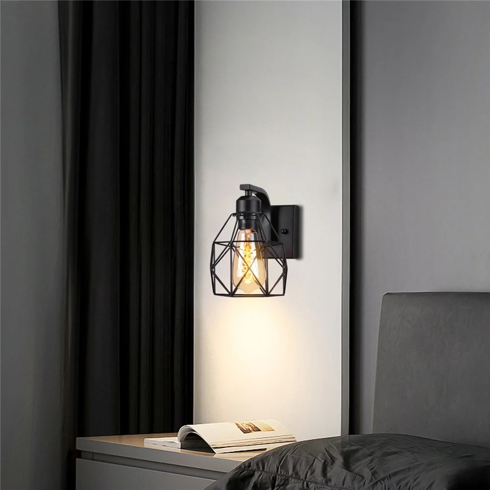 Vintage LED Wall Light Retro Loft Industrial Wall Lamp E27 Wooden Iron Black Cage Lampshade Sconce Indoor Lighting Wandlamp Vintage LED Wall Light Retro Loft Industrial Wall Lamp E27 Wooden Iron Black Cage Lampshade Sconce Indoor Lighting Wandlamp