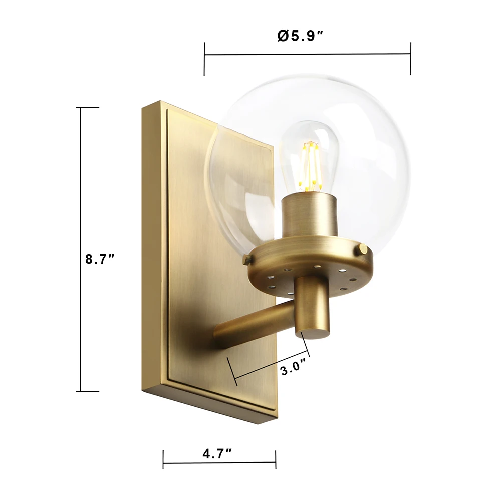 Permo Vintage Wall Sconce, Industrial Bathroom Vanity Light with Globe Glass, Indoor Wall Lamp Fixtures for Hallway Kitchen Permo Vintage Wall Sconce, Industrial Bathroom Vanity Light with Globe Glass, Indoor Wall Lamp Fixtures for Hallway Kitchen