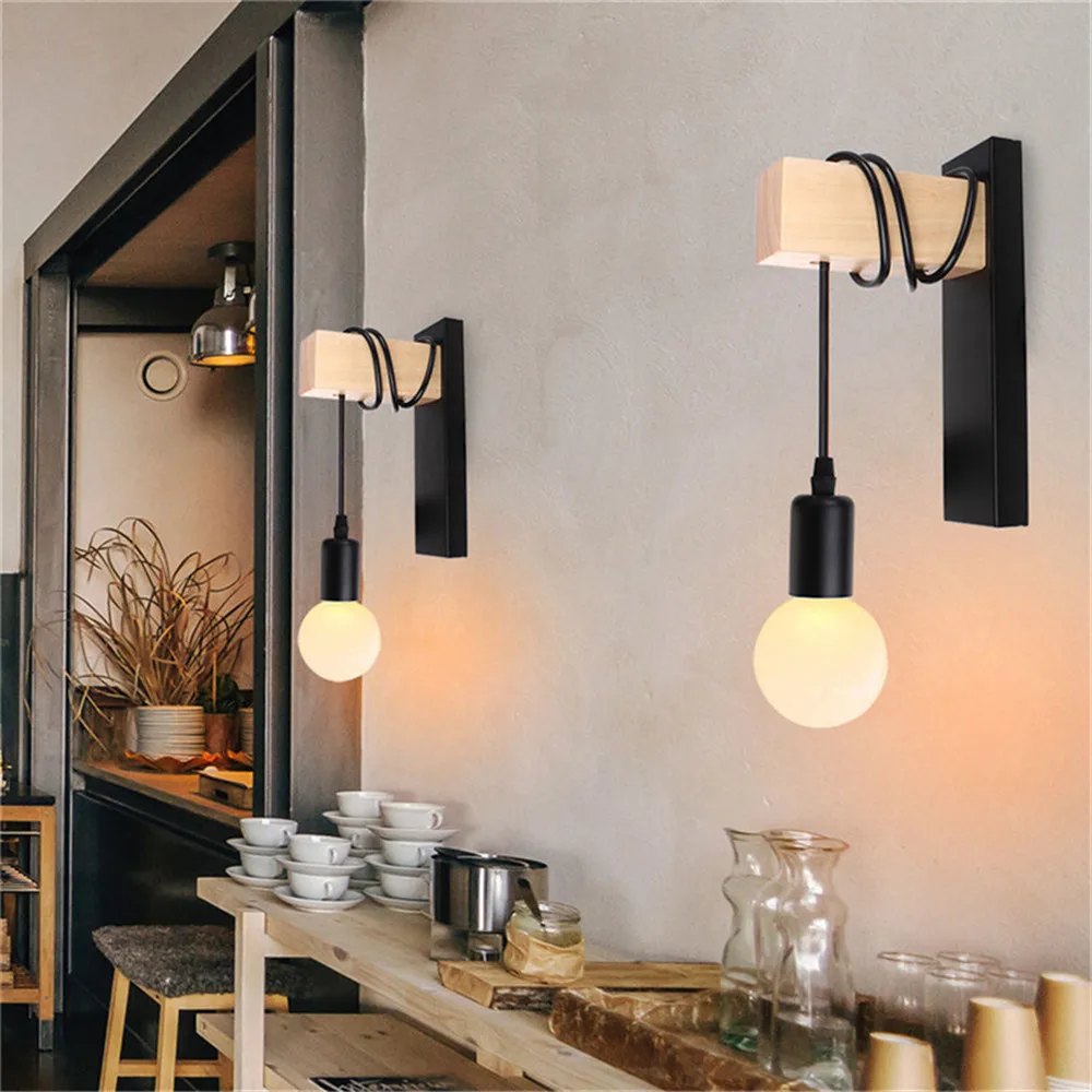 Nordic Wood Wall Lights Bedroom Bedside Lamp Black Creative Modern E27 Wall Lamps Suspension LED Home Lighting Sconce Room Decor Nordic Wood Wall Lights Bedroom Bedside Lamp Black Creative Modern E27 Wall Lamps Suspension LED Home Lighting Sconce Room Decor
