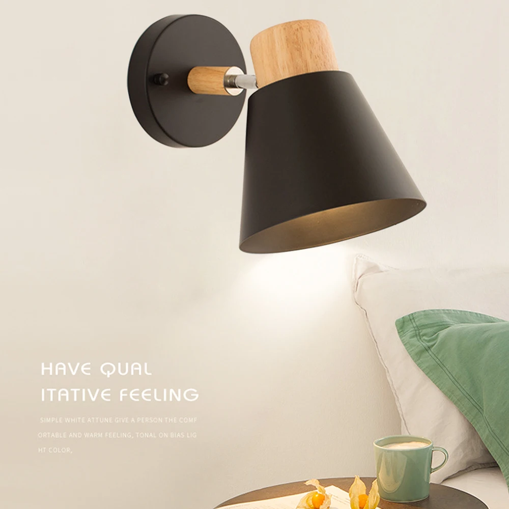 Nordic Wood Wall Lights Bedroom Bedside Lamp Black Creative Modern E27 Wall Lamps Suspension LED Home Lighting Sconce Room Decor Nordic Wood Wall Lights Bedroom Bedside Lamp Black Creative Modern E27 Wall Lamps Suspension LED Home Lighting Sconce Room Decor