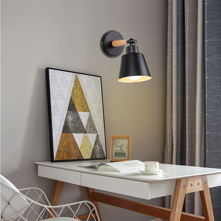 Nordic Wood Wall Lights Bedroom Bedside Lamp Black Creative Modern E27 Wall Lamps Suspension LED Home Lighting Sconce Room Decor Nordic Wood Wall Lights Bedroom Bedside Lamp Black Creative Modern E27 Wall Lamps Suspension LED Home Lighting Sconce Room Decor
