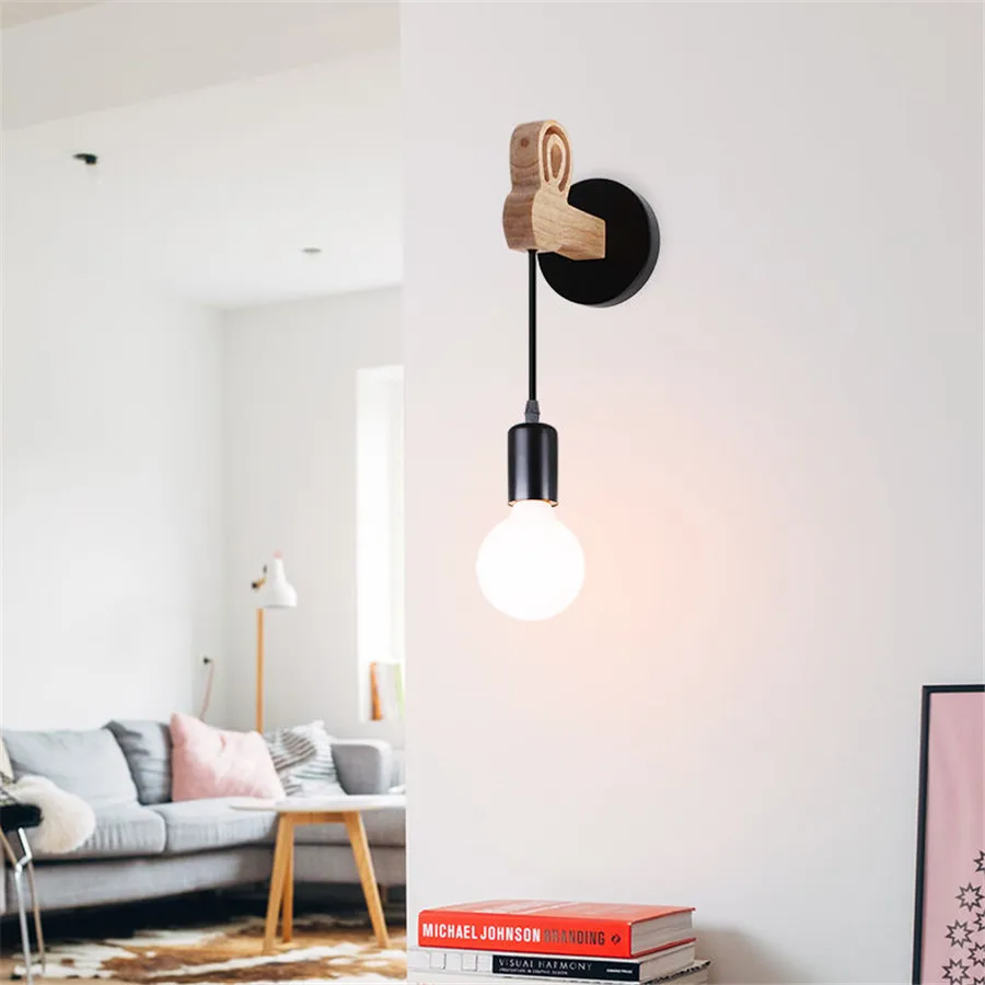 Nordic Wood Wall Lights Bedroom Bedside Lamp Black Creative Modern E27 Wall Lamps Suspension LED Home Lighting Sconce Room Decor Nordic Wood Wall Lights Bedroom Bedside Lamp Black Creative Modern E27 Wall Lamps Suspension LED Home Lighting Sconce Room Decor