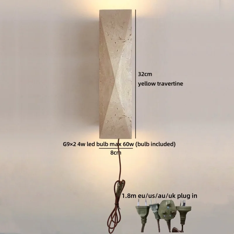 IWHD Industrial Vintage LED Wall Lamp With Switch Yellow Travertine Stone Staircase Lighting Bathroom Mirror Light Aplique Pared
