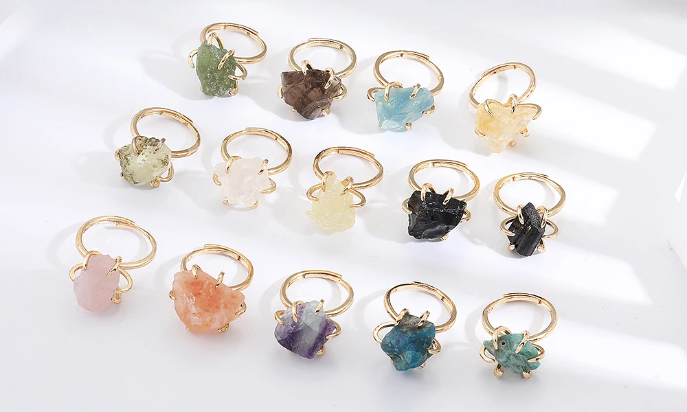 Healing Crystals Irregular Stone Rings Open Rings natural  Stone Ring for Women Girl Vintage Geometry Rings Jewelry Accessories