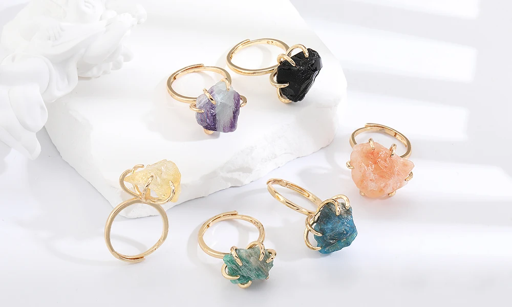 Healing Crystals Irregular Stone Rings Open Rings natural  Stone Ring for Women Girl Vintage Geometry Rings Jewelry Accessories