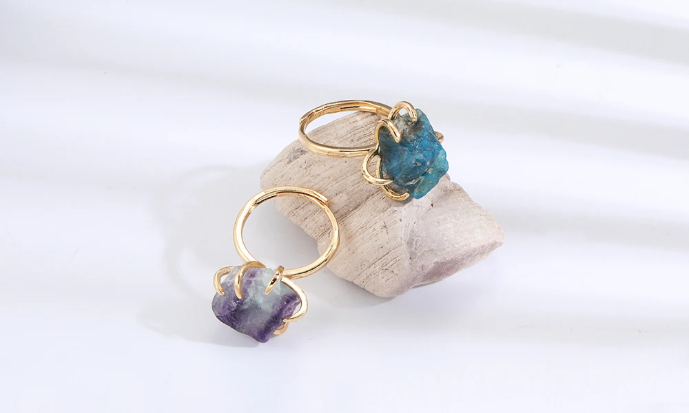 Healing Crystals Irregular Stone Rings Open Rings natural  Stone Ring for Women Girl Vintage Geometry Rings Jewelry Accessories
