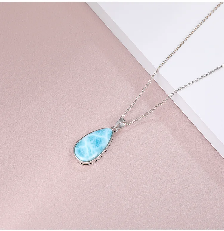 925 Sterling Silver Jewelry Gifts Classic Pendant Necklace Natural Precious Larimar Retro Woman Oval Charm Rhodium Plated Gold 925 Sterling Silver Jewelry Gifts Classic Pendant Necklace Natural Precious Larimar Retro Woman Oval Charm Rhodium Plated Gold