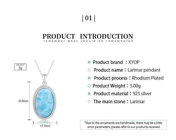 925 Sterling Silver Jewelry Gifts Classic Pendant Necklace Natural Precious Larimar Retro Woman Oval Charm Rhodium Plated Gold