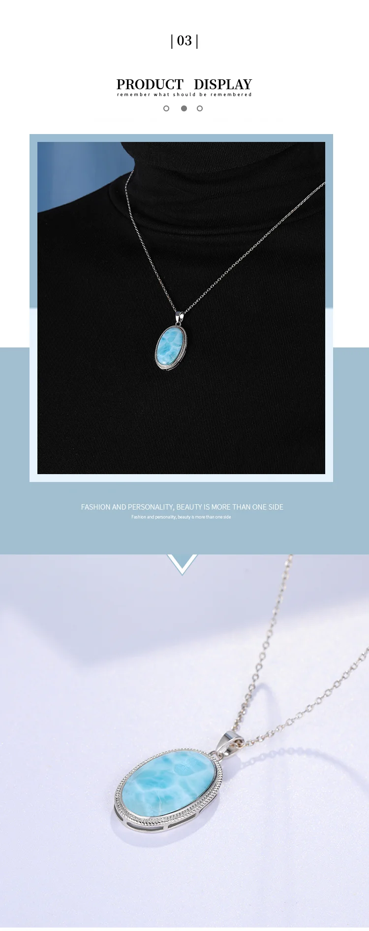 925 Sterling Silver Jewelry Gifts Classic Pendant Necklace Natural Precious Larimar Retro Woman Oval Charm Rhodium Plated Gold