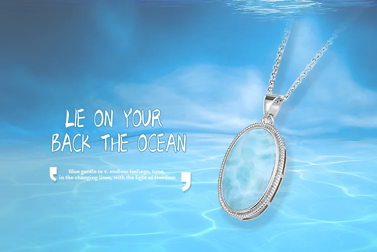 925 Sterling Silver Jewelry Gifts Classic Pendant Necklace Natural Precious Larimar Retro Woman Oval Charm Rhodium Plated Gold