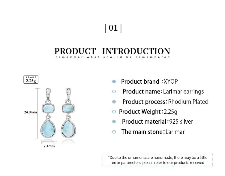 New Fashion Geometry Streamlined Long 925 Sterling Silver Jewelry Girl Natural Precious Larimar Earrings Women New Fashion Geometry Streamlined Long 925 Sterling Silver Jewelry Girl Natural Precious Larimar Earrings Women