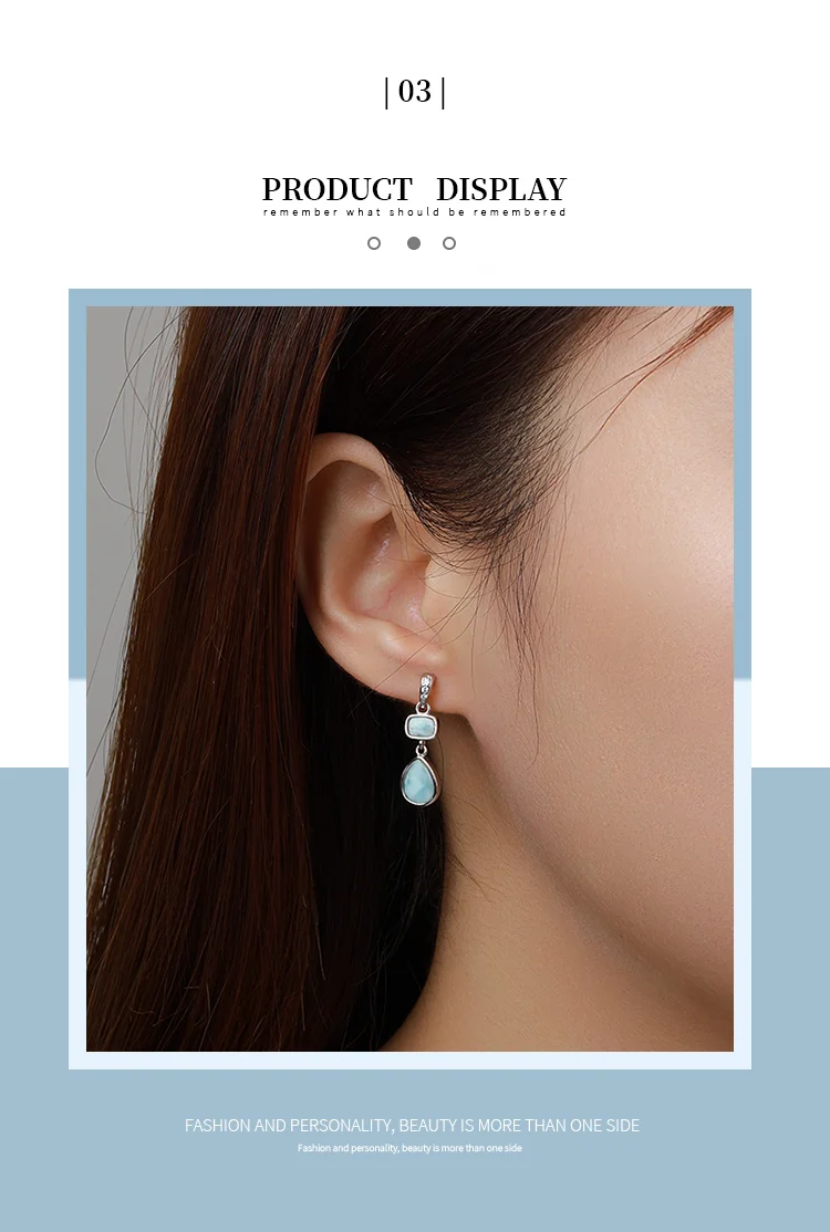 New Fashion Geometry Streamlined Long 925 Sterling Silver Jewelry Girl Natural Precious Larimar Earrings Women New Fashion Geometry Streamlined Long 925 Sterling Silver Jewelry Girl Natural Precious Larimar Earrings Women