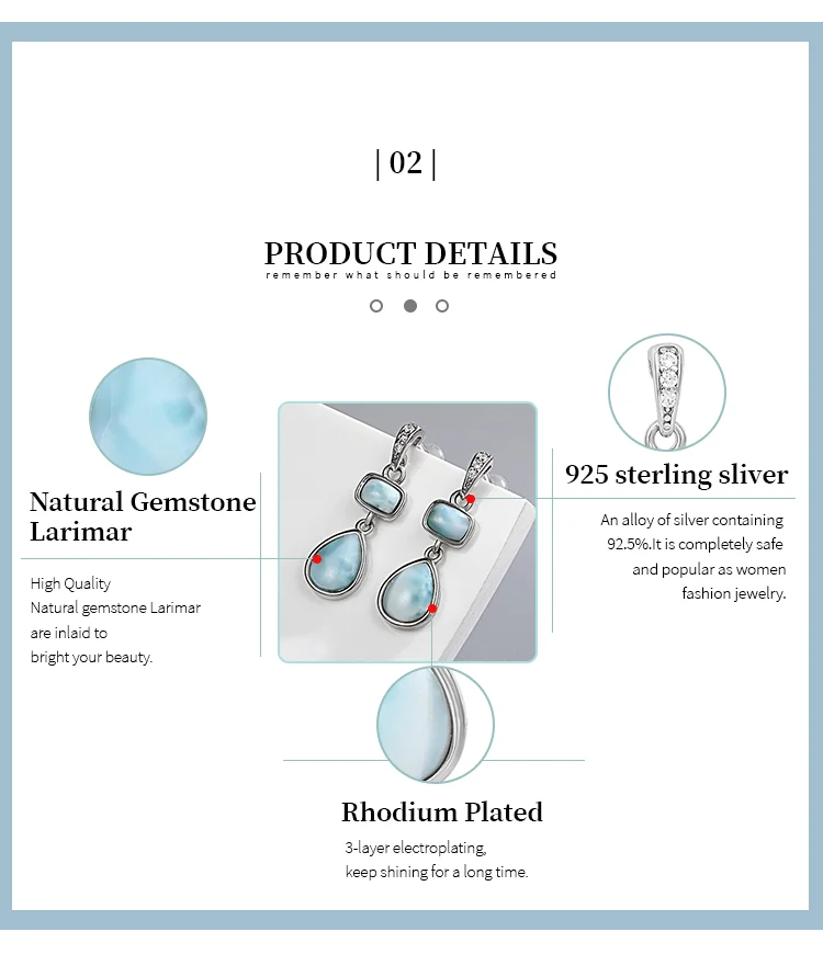 New Fashion Geometry Streamlined Long 925 Sterling Silver Jewelry Girl Natural Precious Larimar Earrings Women New Fashion Geometry Streamlined Long 925 Sterling Silver Jewelry Girl Natural Precious Larimar Earrings Women