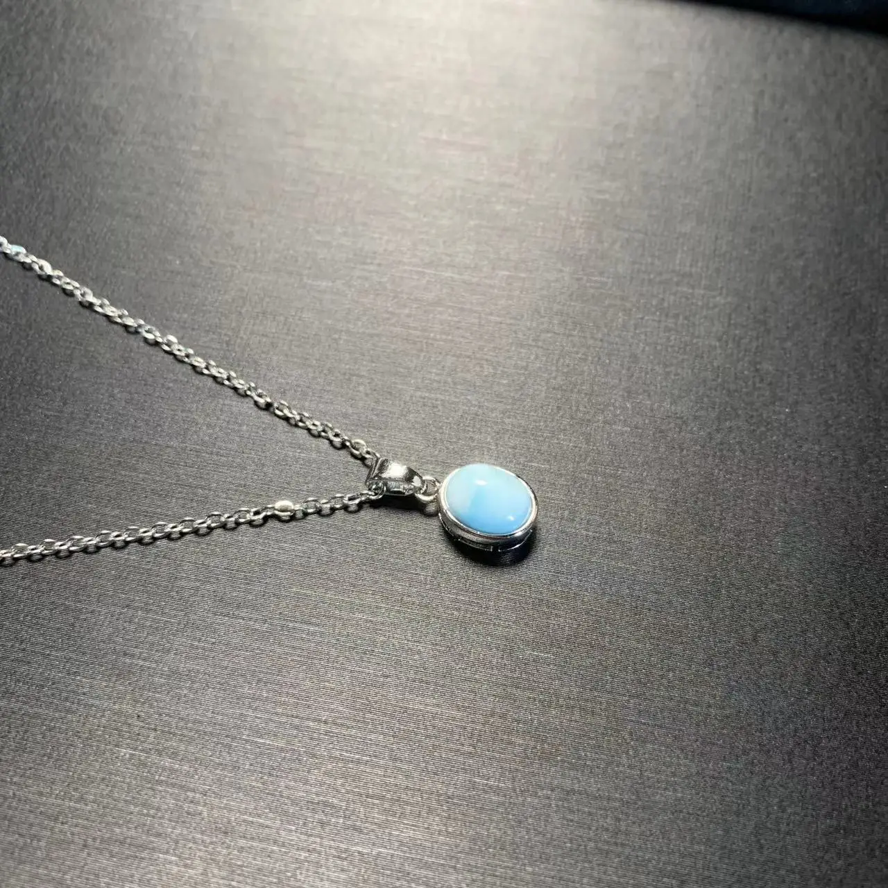HEYYA STONE Oval Natural Larimar Pendant Necklace For Women 925 Silver Plated Simple Fine Jewelry Gemstone Classic Style HEYYA STONE Oval Natural Larimar Pendant Necklace For Women 925 Silver Plated Simple Fine Jewelry Gemstone Classic Style