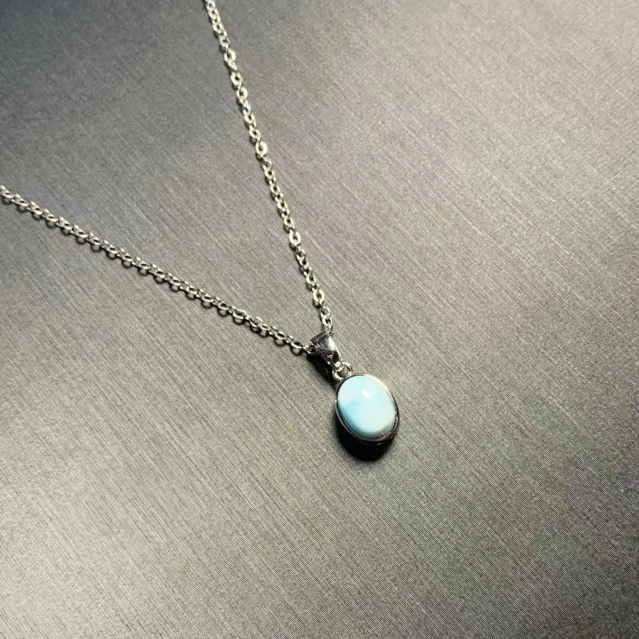 HEYYA STONE Oval Natural Larimar Pendant Necklace For Women 925 Silver Plated Simple Fine Jewelry Gemstone Classic Style HEYYA STONE Oval Natural Larimar Pendant Necklace For Women 925 Silver Plated Simple Fine Jewelry Gemstone Classic Style