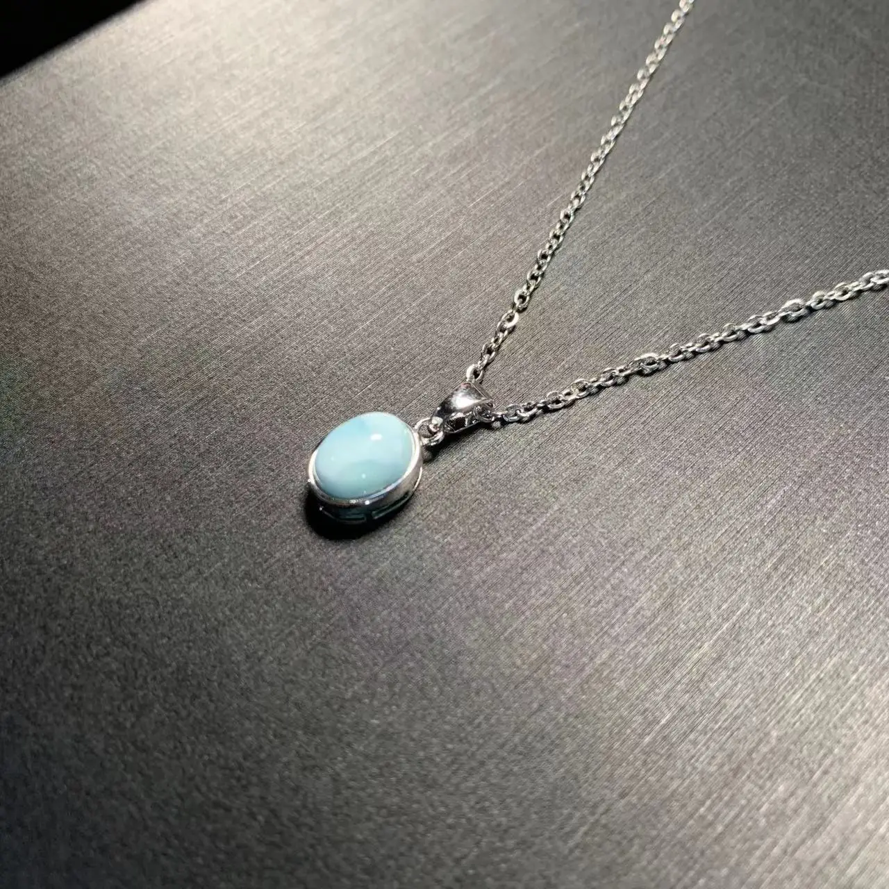 HEYYA STONE Oval Natural Larimar Pendant Necklace For Women 925 Silver Plated Simple Fine Jewelry Gemstone Classic Style HEYYA STONE Oval Natural Larimar Pendant Necklace For Women 925 Silver Plated Simple Fine Jewelry Gemstone Classic Style