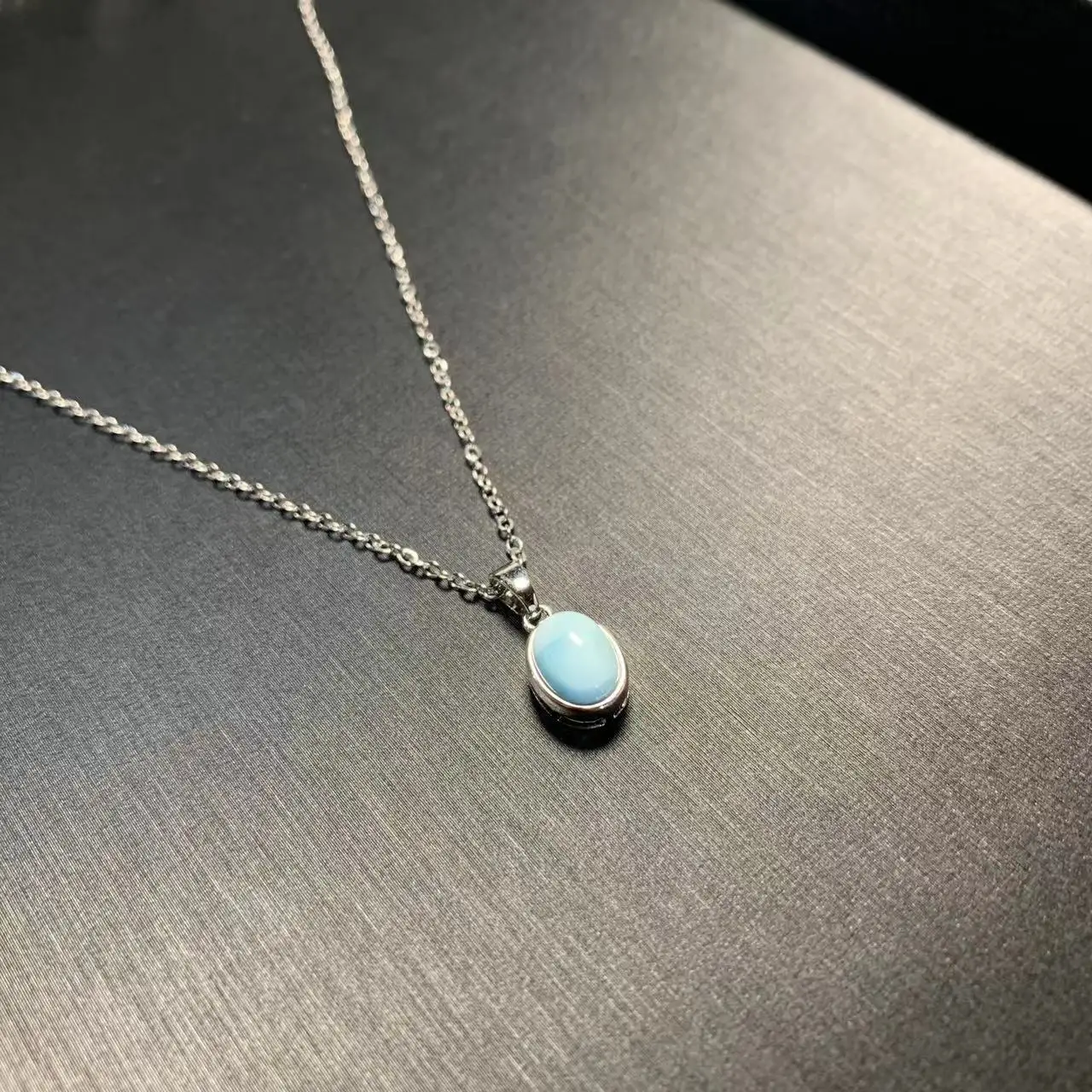 HEYYA STONE Oval Natural Larimar Pendant Necklace For Women 925 Silver Plated Simple Fine Jewelry Gemstone Classic Style HEYYA STONE Oval Natural Larimar Pendant Necklace For Women 925 Silver Plated Simple Fine Jewelry Gemstone Classic Style