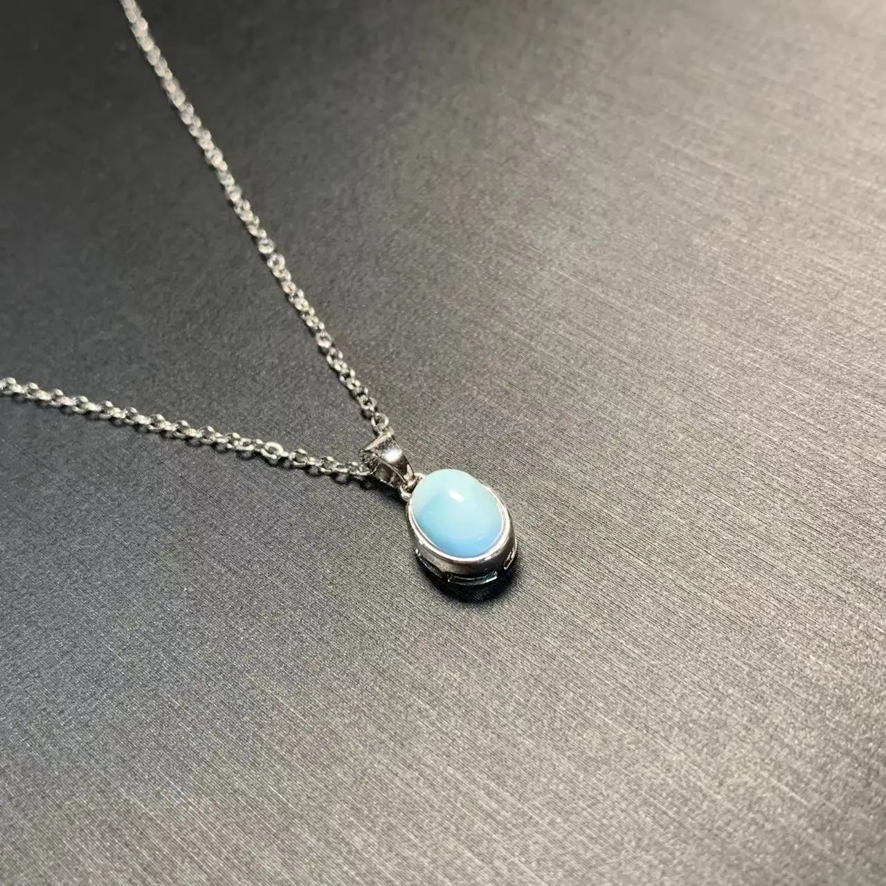 HEYYA STONE Oval Natural Larimar Pendant Necklace For Women 925 Silver Plated Simple Fine Jewelry Gemstone Classic Style HEYYA STONE Oval Natural Larimar Pendant Necklace For Women 925 Silver Plated Simple Fine Jewelry Gemstone Classic Style