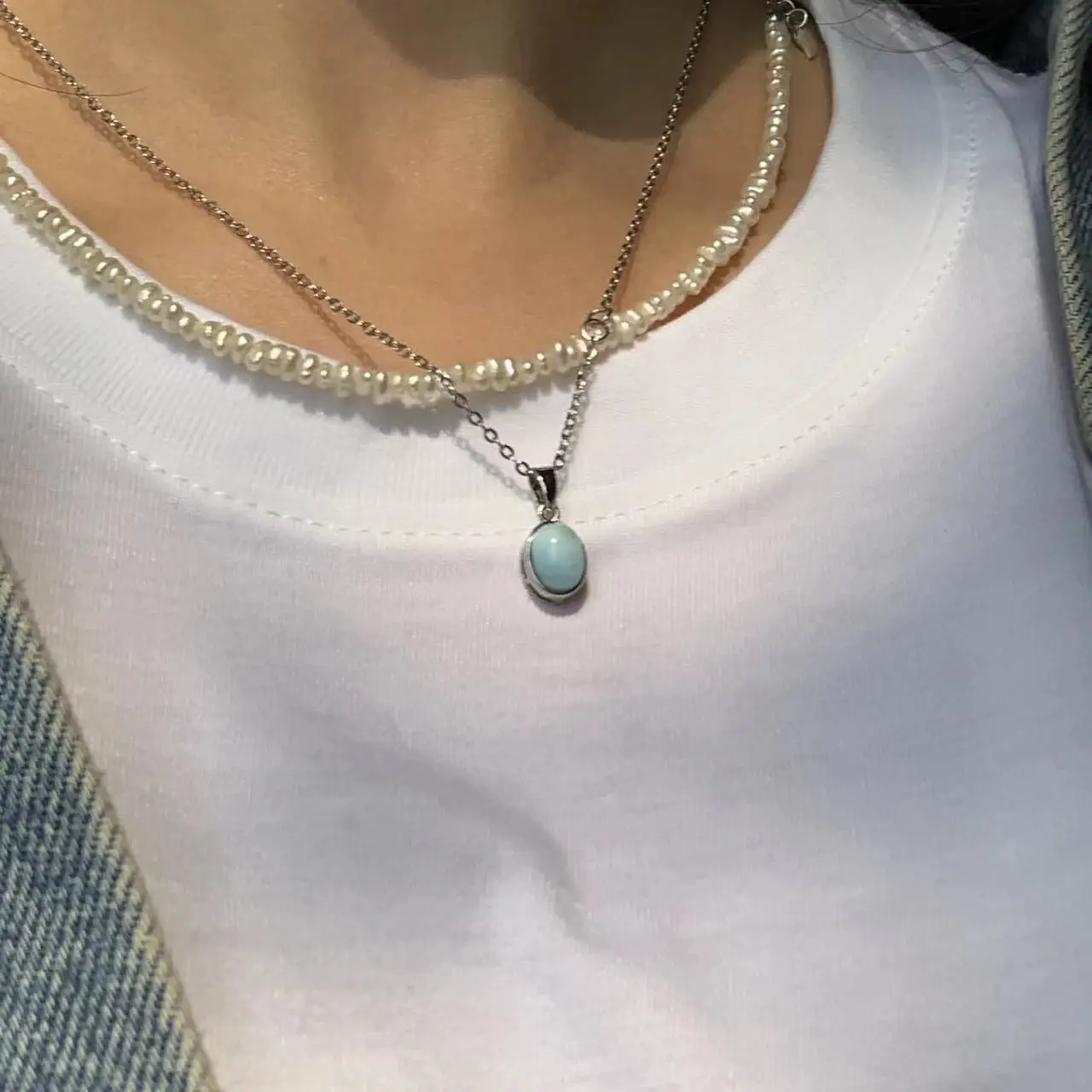 HEYYA STONE Oval Natural Larimar Pendant Necklace For Women 925 Silver Plated Simple Fine Jewelry Gemstone Classic Style HEYYA STONE Oval Natural Larimar Pendant Necklace For Women 925 Silver Plated Simple Fine Jewelry Gemstone Classic Style