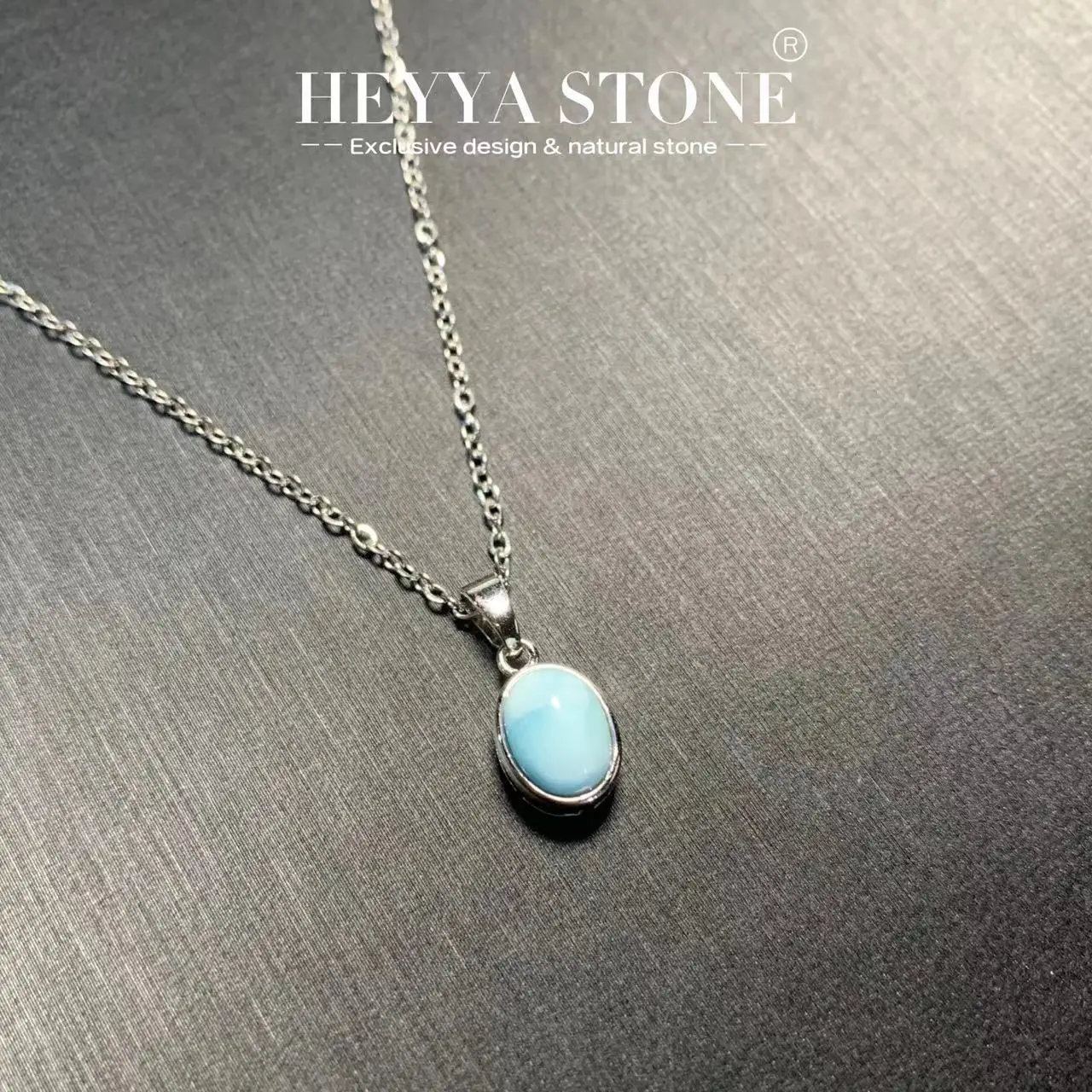 HEYYA STONE Oval Natural Larimar Pendant Necklace For Women 925 Silver Plated Simple Fine Jewelry Gemstone Classic Style HEYYA STONE Oval Natural Larimar Pendant Necklace For Women 925 Silver Plated Simple Fine Jewelry Gemstone Classic Style