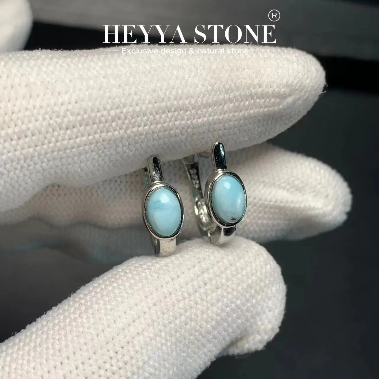 HEYYA STONE Natural Larimar Hoop Earrings 925 sterling silver Simple Classic Round Circle Gemstone Jewelry HEYYA STONE Natural Larimar Hoop Earrings 925 sterling silver Simple Classic Round Circle Gemstone Jewelry