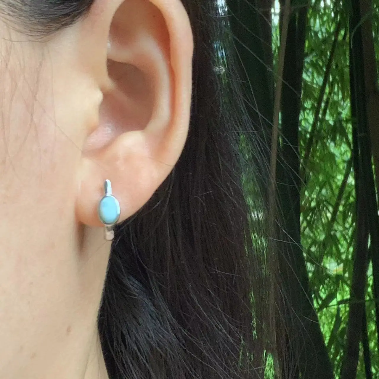 HEYYA STONE Natural Larimar Hoop Earrings 925 sterling silver Simple Classic Round Circle Gemstone Jewelry HEYYA STONE Natural Larimar Hoop Earrings 925 sterling silver Simple Classic Round Circle Gemstone Jewelry
