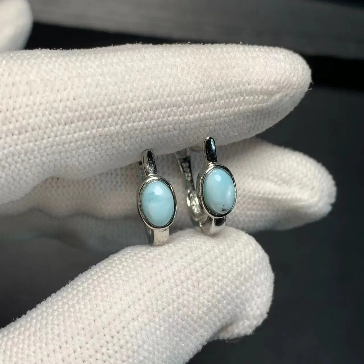 HEYYA STONE Natural Larimar Hoop Earrings 925 sterling silver Simple Classic Round Circle Gemstone Jewelry HEYYA STONE Natural Larimar Hoop Earrings 925 sterling silver Simple Classic Round Circle Gemstone Jewelry