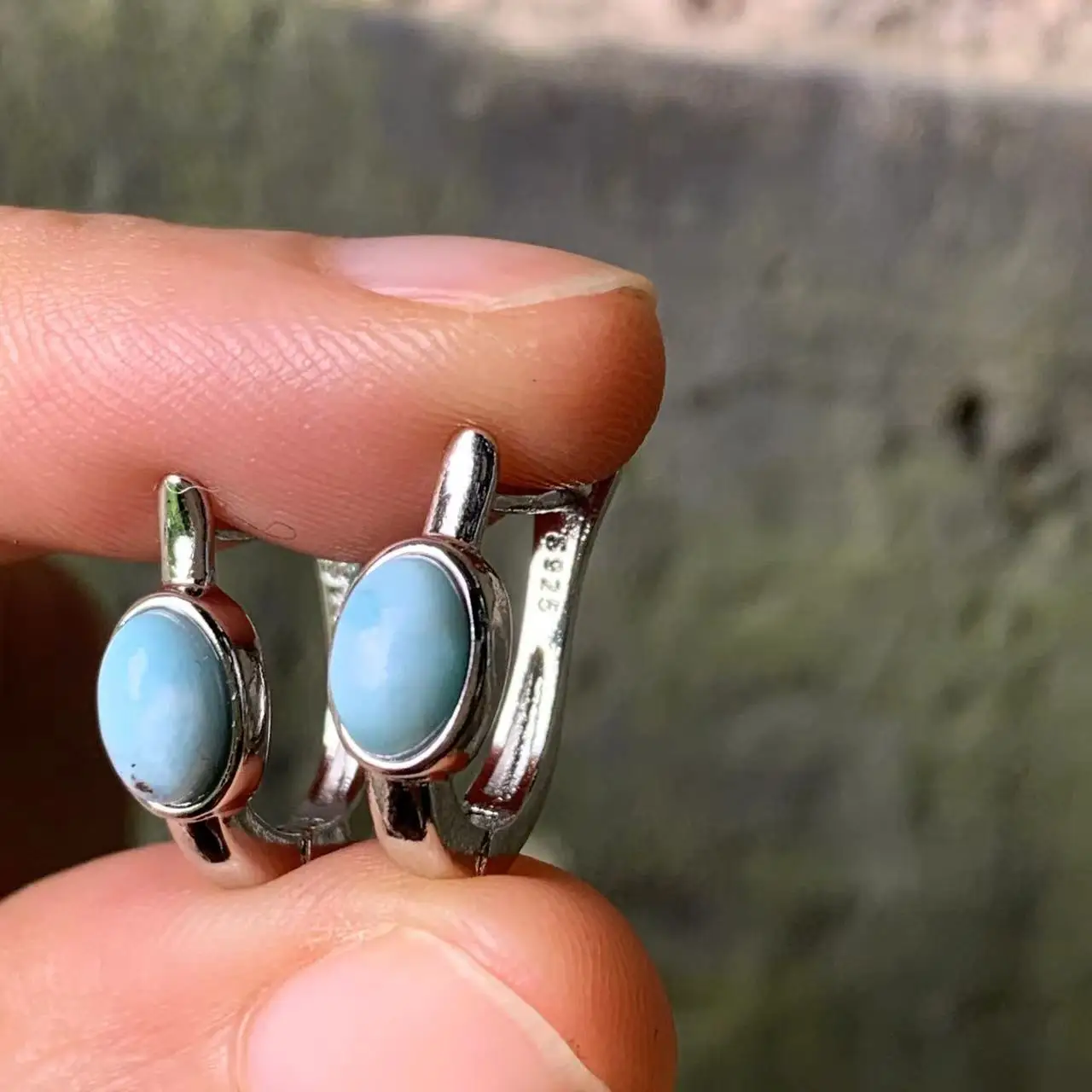 HEYYA STONE Natural Larimar Hoop Earrings 925 sterling silver Simple Classic Round Circle Gemstone Jewelry HEYYA STONE Natural Larimar Hoop Earrings 925 sterling silver Simple Classic Round Circle Gemstone Jewelry