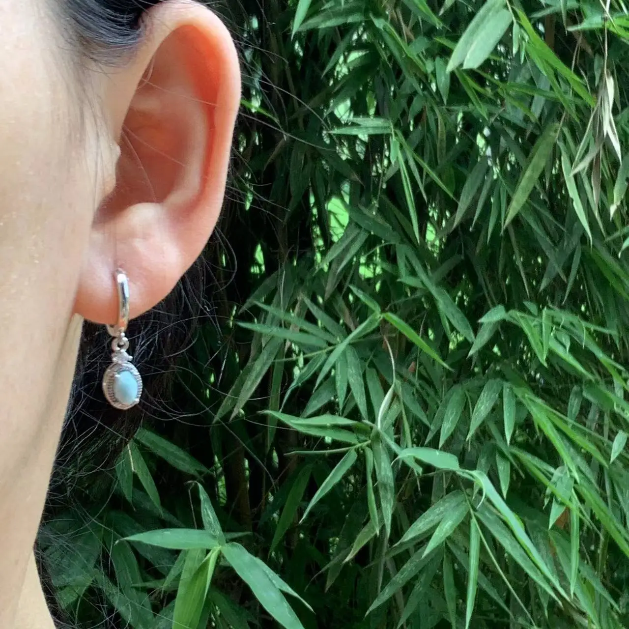 HEYYA STONE Natural Larimar Hoop Earrings For Women 925 Silver Plated Earrings Simple Fine Jewelry Stone Gemstone Classic Style HEYYA STONE Natural Larimar Hoop Earrings For Women 925 Silver Plated Earrings Simple Fine Jewelry Stone Gemstone Classic Style