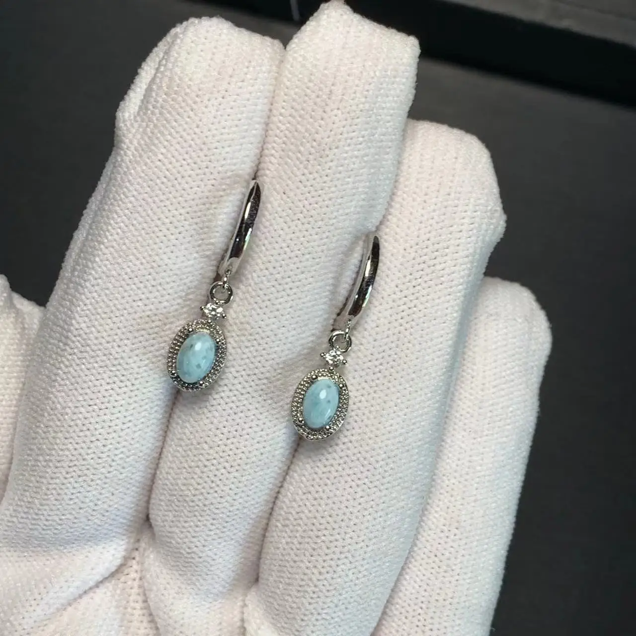 HEYYA STONE Natural Larimar Hoop Earrings For Women 925 Silver Plated Earrings Simple Fine Jewelry Stone Gemstone Classic Style HEYYA STONE Natural Larimar Hoop Earrings For Women 925 Silver Plated Earrings Simple Fine Jewelry Stone Gemstone Classic Style