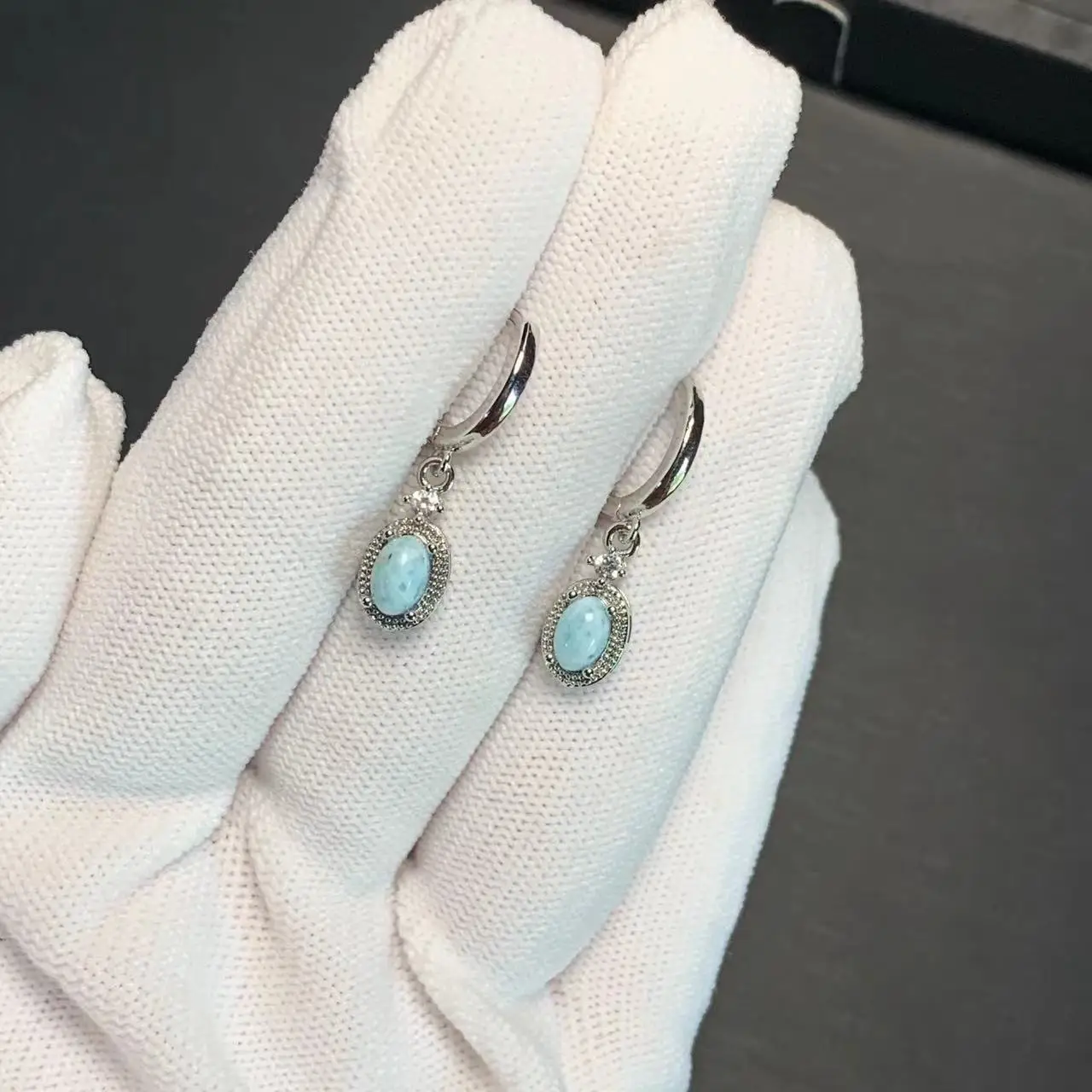 HEYYA STONE Natural Larimar Hoop Earrings For Women 925 Silver Plated Earrings Simple Fine Jewelry Stone Gemstone Classic Style HEYYA STONE Natural Larimar Hoop Earrings For Women 925 Silver Plated Earrings Simple Fine Jewelry Stone Gemstone Classic Style