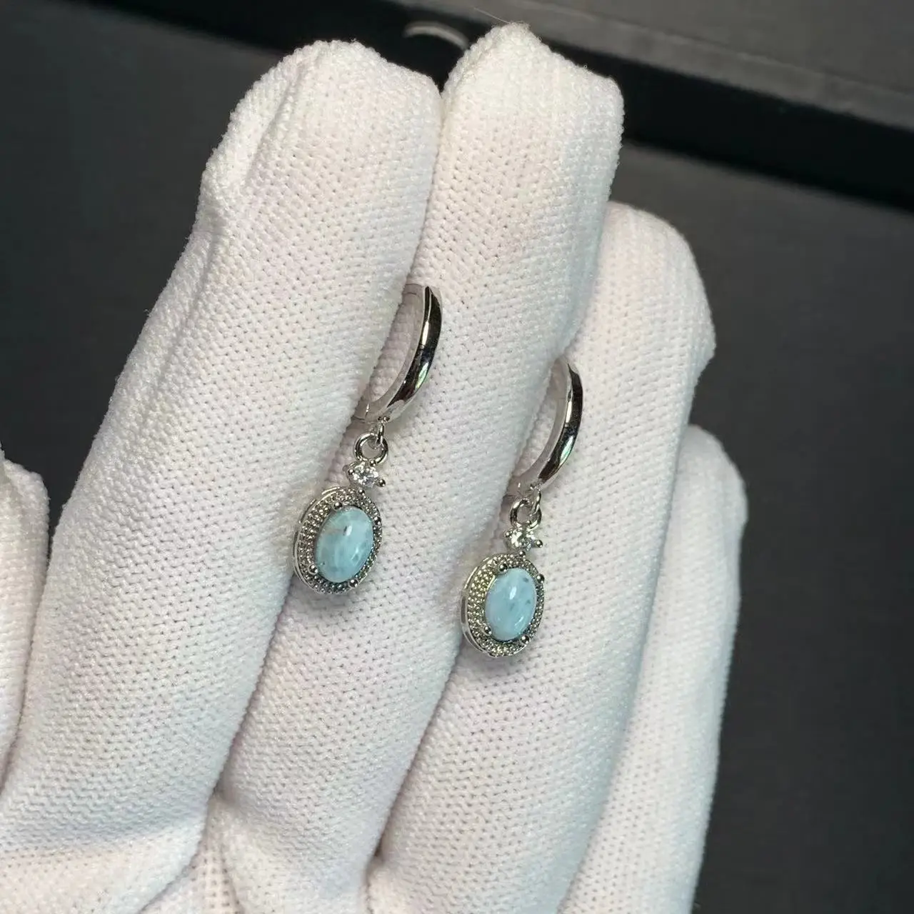 HEYYA STONE Natural Larimar Hoop Earrings For Women 925 Silver Plated Earrings Simple Fine Jewelry Stone Gemstone Classic Style HEYYA STONE Natural Larimar Hoop Earrings For Women 925 Silver Plated Earrings Simple Fine Jewelry Stone Gemstone Classic Style