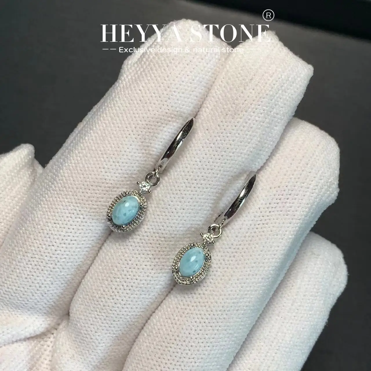 HEYYA STONE Natural Larimar Hoop Earrings For Women 925 Silver Plated Earrings Simple Fine Jewelry Stone Gemstone Classic Style HEYYA STONE Natural Larimar Hoop Earrings For Women 925 Silver Plated Earrings Simple Fine Jewelry Stone Gemstone Classic Style