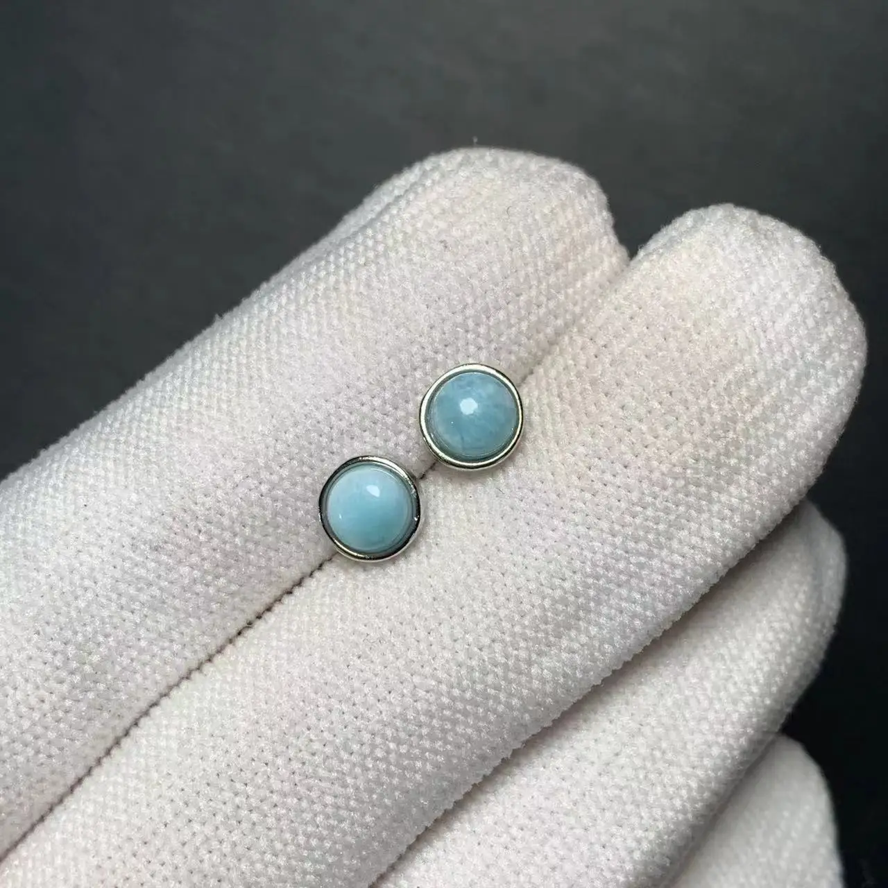 HEYYA STONE Round Natural Larimar Stud Earrings For Women 925 Silver Earrings Simple Fine Jewelry Stone Gemstone Classic Style HEYYA STONE Round Natural Larimar Stud Earrings For Women 925 Silver Earrings Simple Fine Jewelry Stone Gemstone Classic Style