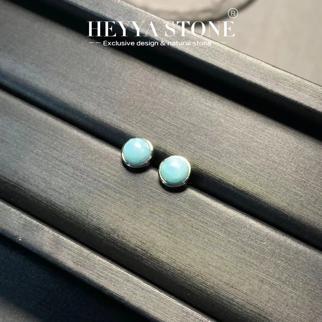 HEYYA STONE Round Natural Larimar Stud Earrings For Women 925 Silver Earrings Simple Fine Jewelry Stone Gemstone Classic Style HEYYA STONE Round Natural Larimar Stud Earrings For Women 925 Silver Earrings Simple Fine Jewelry Stone Gemstone Classic Style