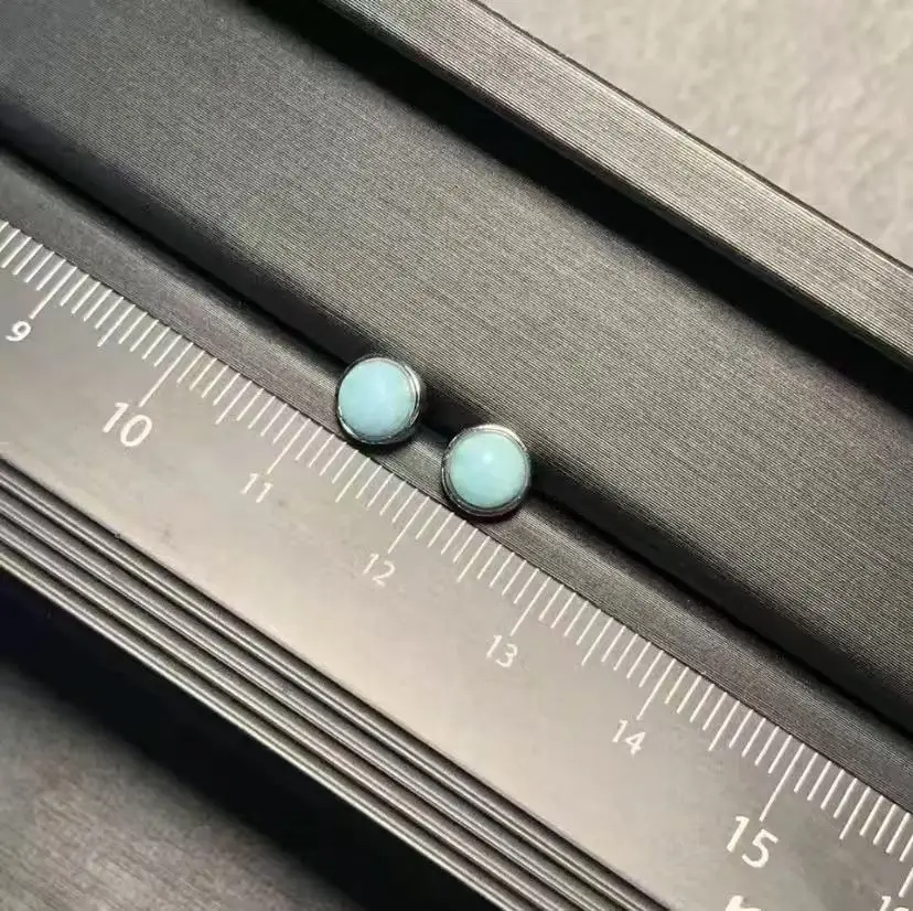 HEYYA STONE Round Natural Larimar Stud Earrings For Women 925 Silver Earrings Simple Fine Jewelry Stone Gemstone Classic Style HEYYA STONE Round Natural Larimar Stud Earrings For Women 925 Silver Earrings Simple Fine Jewelry Stone Gemstone Classic Style