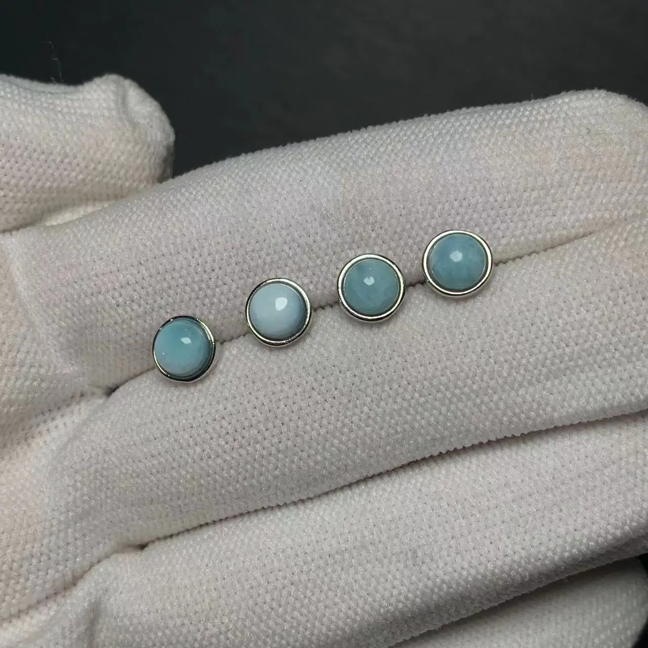 HEYYA STONE Round Natural Larimar Stud Earrings For Women 925 Silver Earrings Simple Fine Jewelry Stone Gemstone Classic Style HEYYA STONE Round Natural Larimar Stud Earrings For Women 925 Silver Earrings Simple Fine Jewelry Stone Gemstone Classic Style