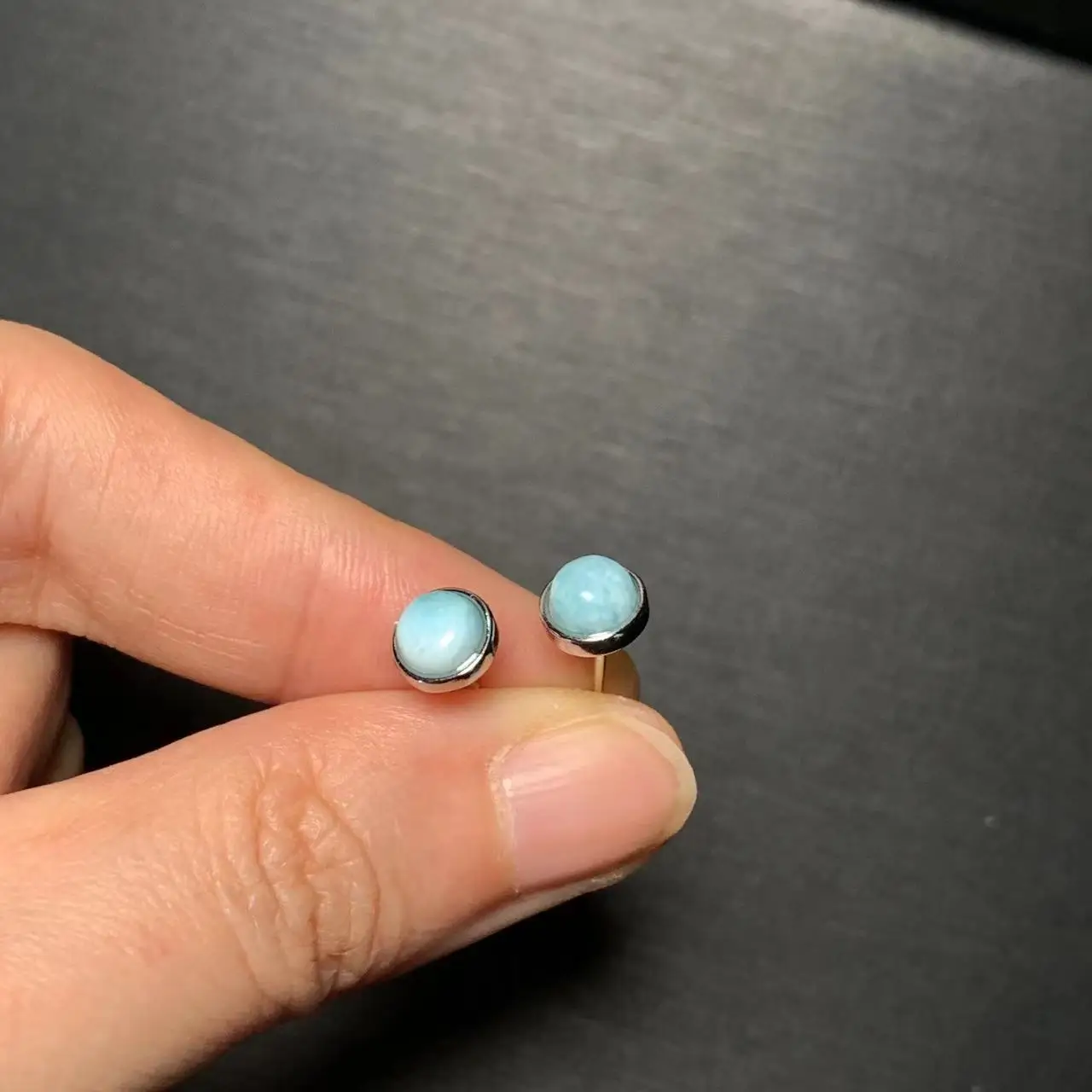HEYYA STONE Round Natural Larimar Stud Earrings For Women 925 Silver Earrings Simple Fine Jewelry Stone Gemstone Classic Style HEYYA STONE Round Natural Larimar Stud Earrings For Women 925 Silver Earrings Simple Fine Jewelry Stone Gemstone Classic Style