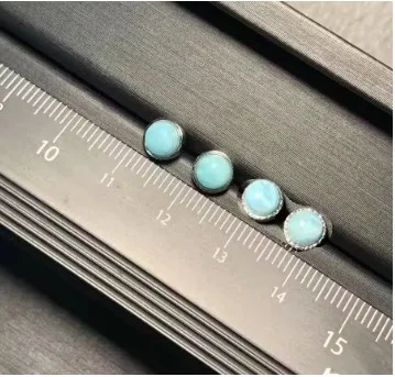 HEYYA STONE Round Natural Larimar Stud Earrings For Women 925 Silver Earrings Simple Fine Jewelry Stone Gemstone Classic Style HEYYA STONE Round Natural Larimar Stud Earrings For Women 925 Silver Earrings Simple Fine Jewelry Stone Gemstone Classic Style