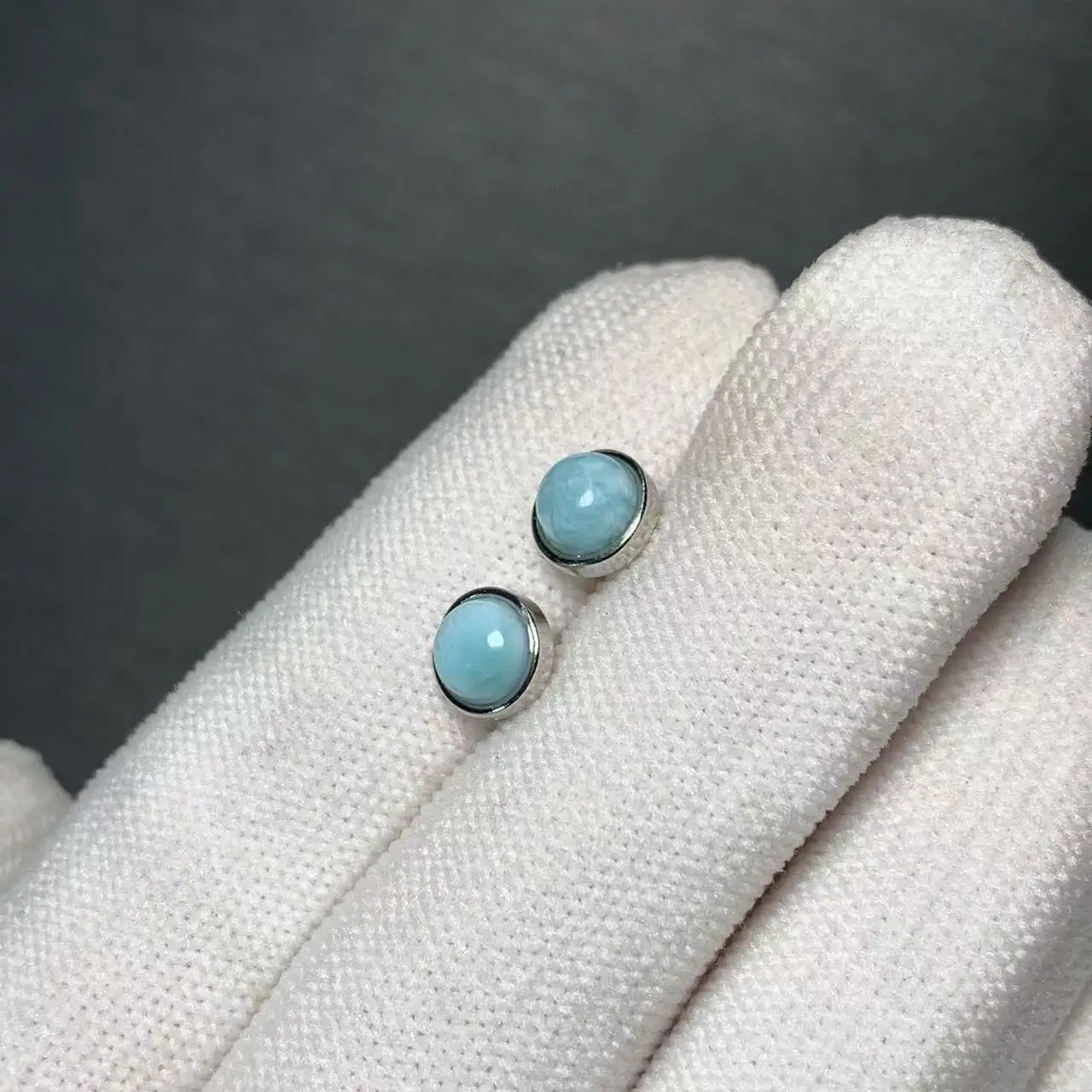 HEYYA STONE Round Natural Larimar Stud Earrings For Women 925 Silver Earrings Simple Fine Jewelry Stone Gemstone Classic Style HEYYA STONE Round Natural Larimar Stud Earrings For Women 925 Silver Earrings Simple Fine Jewelry Stone Gemstone Classic Style