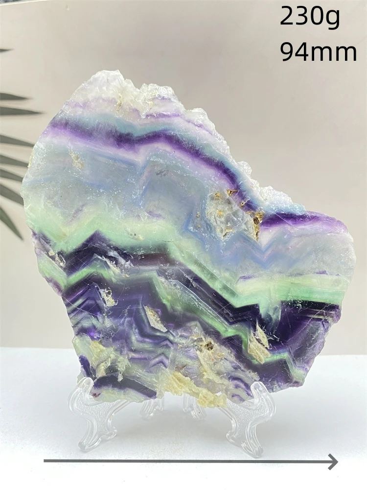 Natural Colorful Rainbow Fluorite Raw Stone Slice Striped Polished Gemstone Aura Crystal Specimen Office Home Decoration + Base Natural Colorful Rainbow Fluorite Raw Stone Slice Striped Polished Gemstone Aura Crystal Specimen Office Home Decoration + Base