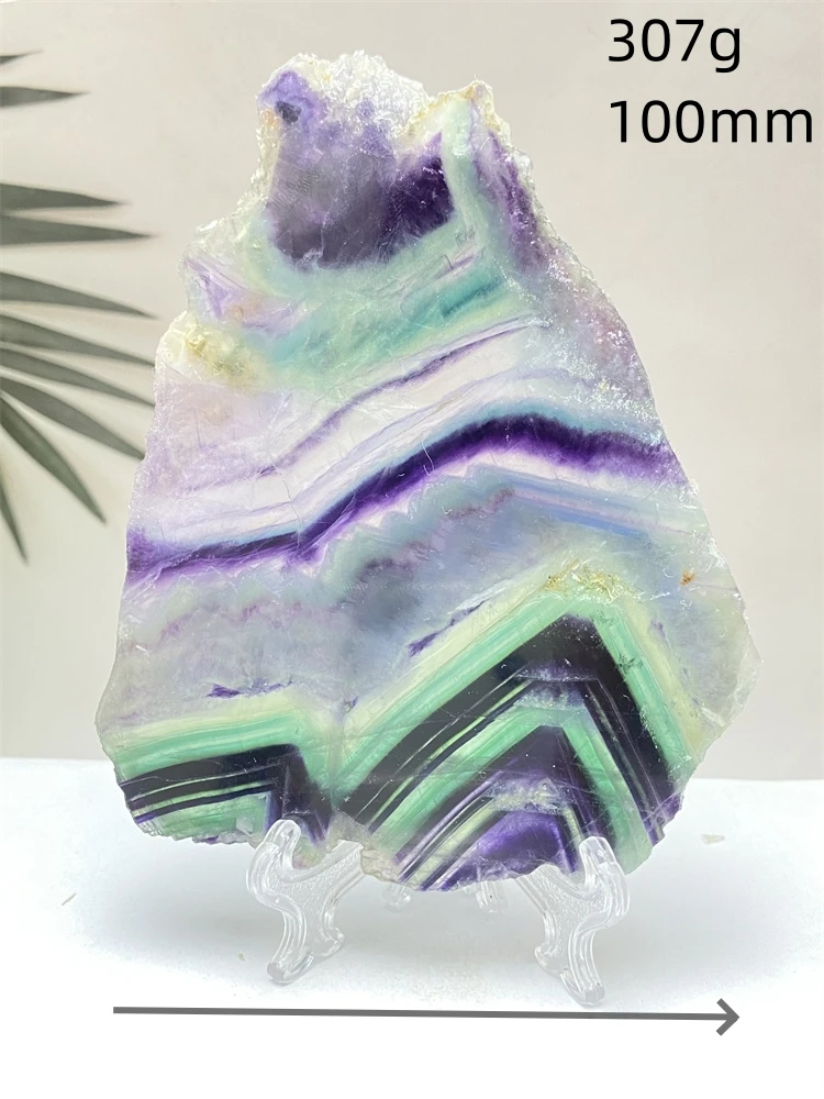 Natural Colorful Rainbow Fluorite Raw Stone Slice Striped Polished Gemstone Aura Crystal Specimen Office Home Decoration + Base Natural Colorful Rainbow Fluorite Raw Stone Slice Striped Polished Gemstone Aura Crystal Specimen Office Home Decoration + Base