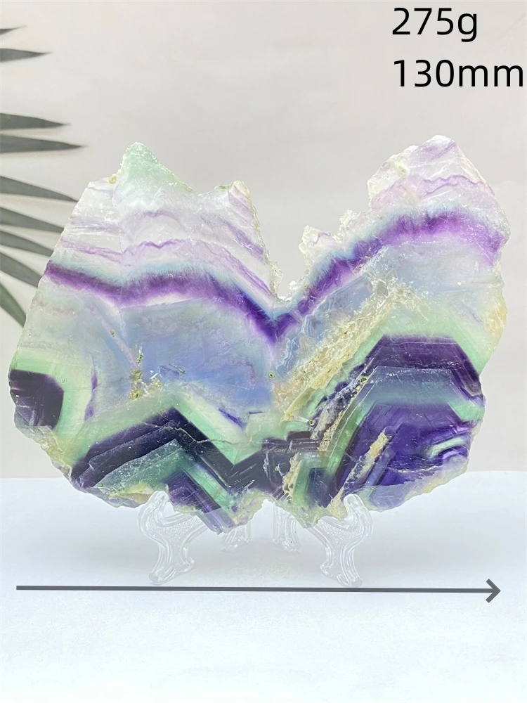Natural Colorful Rainbow Fluorite Raw Stone Slice Striped Polished Gemstone Aura Crystal Specimen Office Home Decoration + Base Natural Colorful Rainbow Fluorite Raw Stone Slice Striped Polished Gemstone Aura Crystal Specimen Office Home Decoration + Base