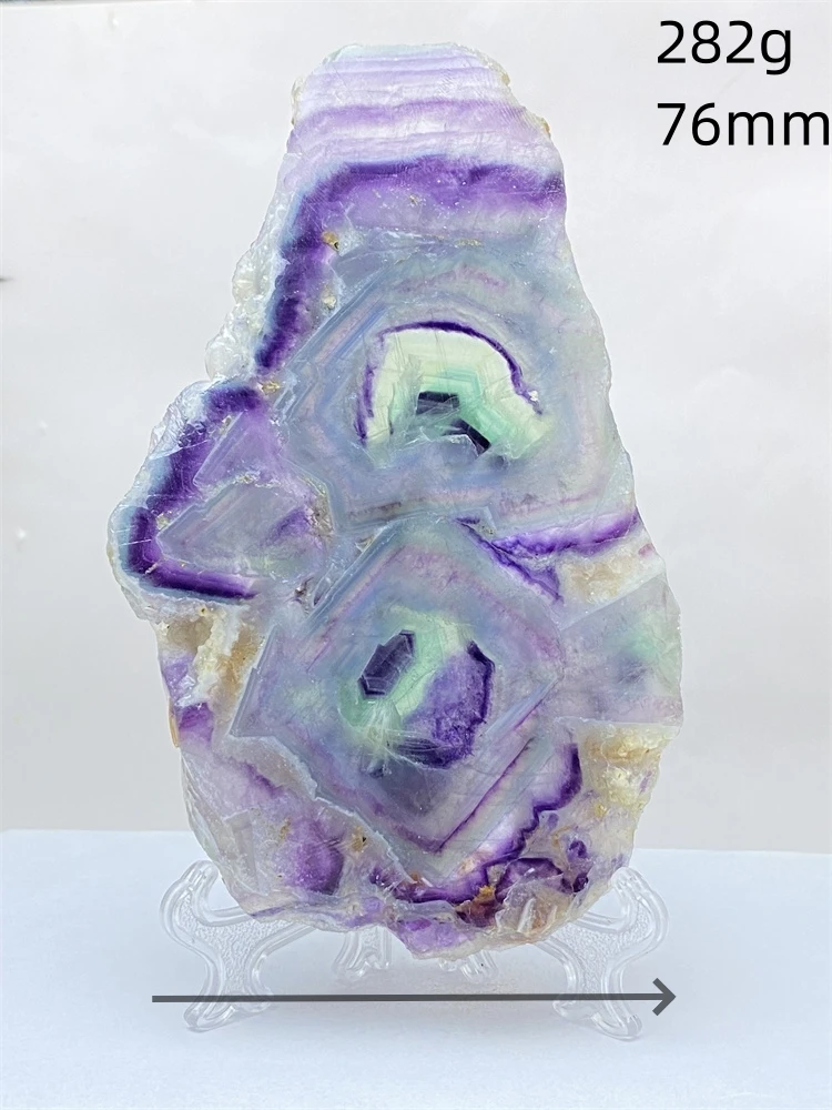 Natural Colorful Rainbow Fluorite Raw Stone Slice Striped Polished Gemstone Aura Crystal Specimen Office Home Decoration + Base Natural Colorful Rainbow Fluorite Raw Stone Slice Striped Polished Gemstone Aura Crystal Specimen Office Home Decoration + Base